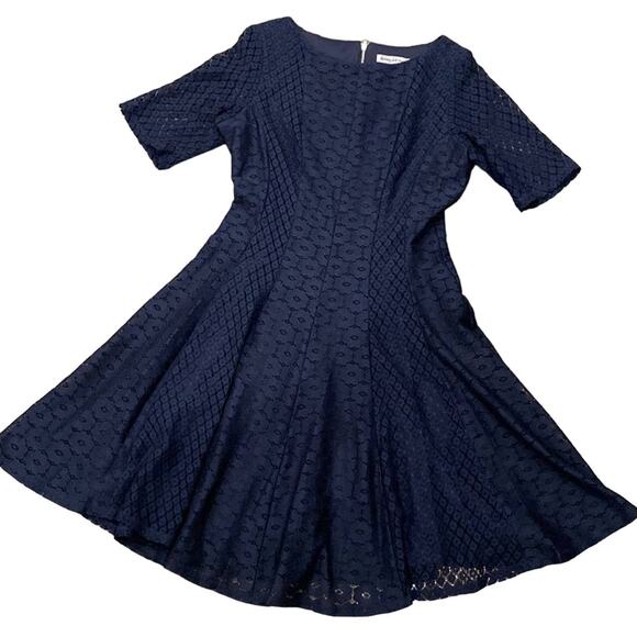 Danny & Nicole Short Sleeve Mixed Lace Fit Flare Dress DarkNavy Size 10P - Picture 1 of 10